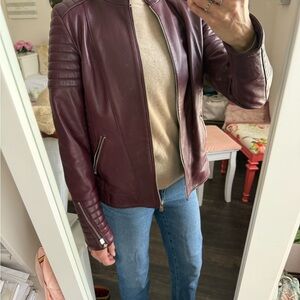 Vintage Oxblood Leather Moto Jacket 90s Burgundy Biker Genuine Leather